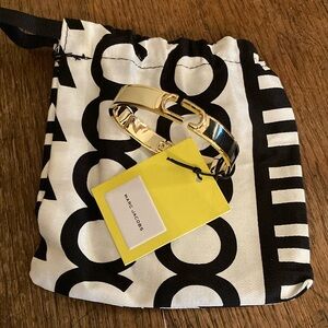Marc Jacobs Bracelet Black/Gold/Off-White Hinge Bangle Bracelet w/Dust Bag NWT
